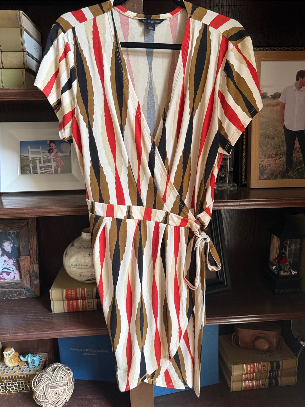 Banana Republic Striped Wrap Dress in Ivory, Red & Olive